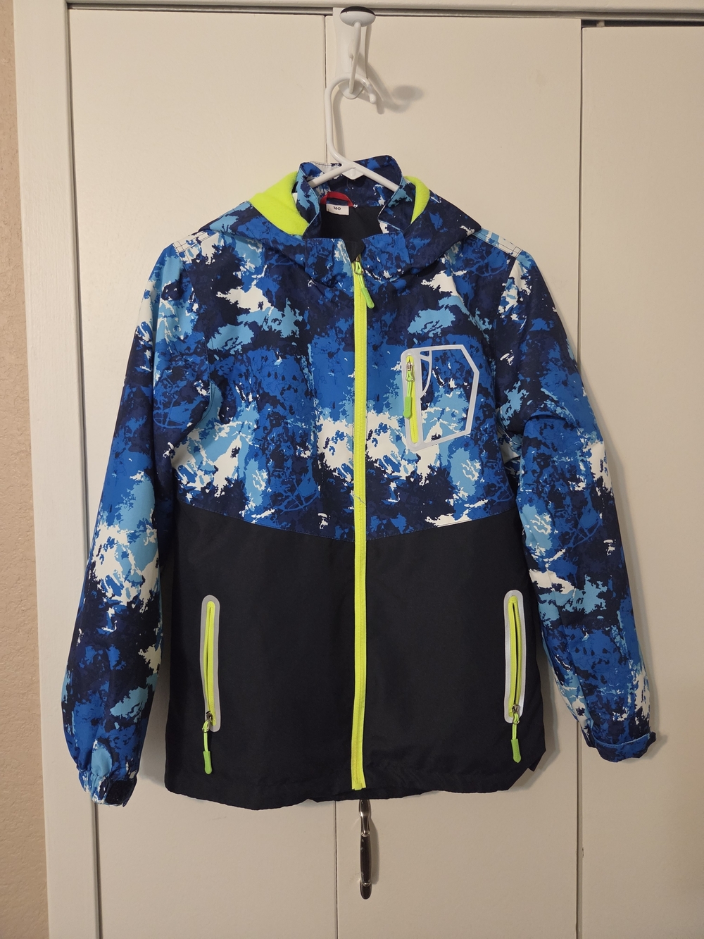 Top & Sky Kids Blue Camo Fleece-Lined Waterproof Rain Jacket, Size 160